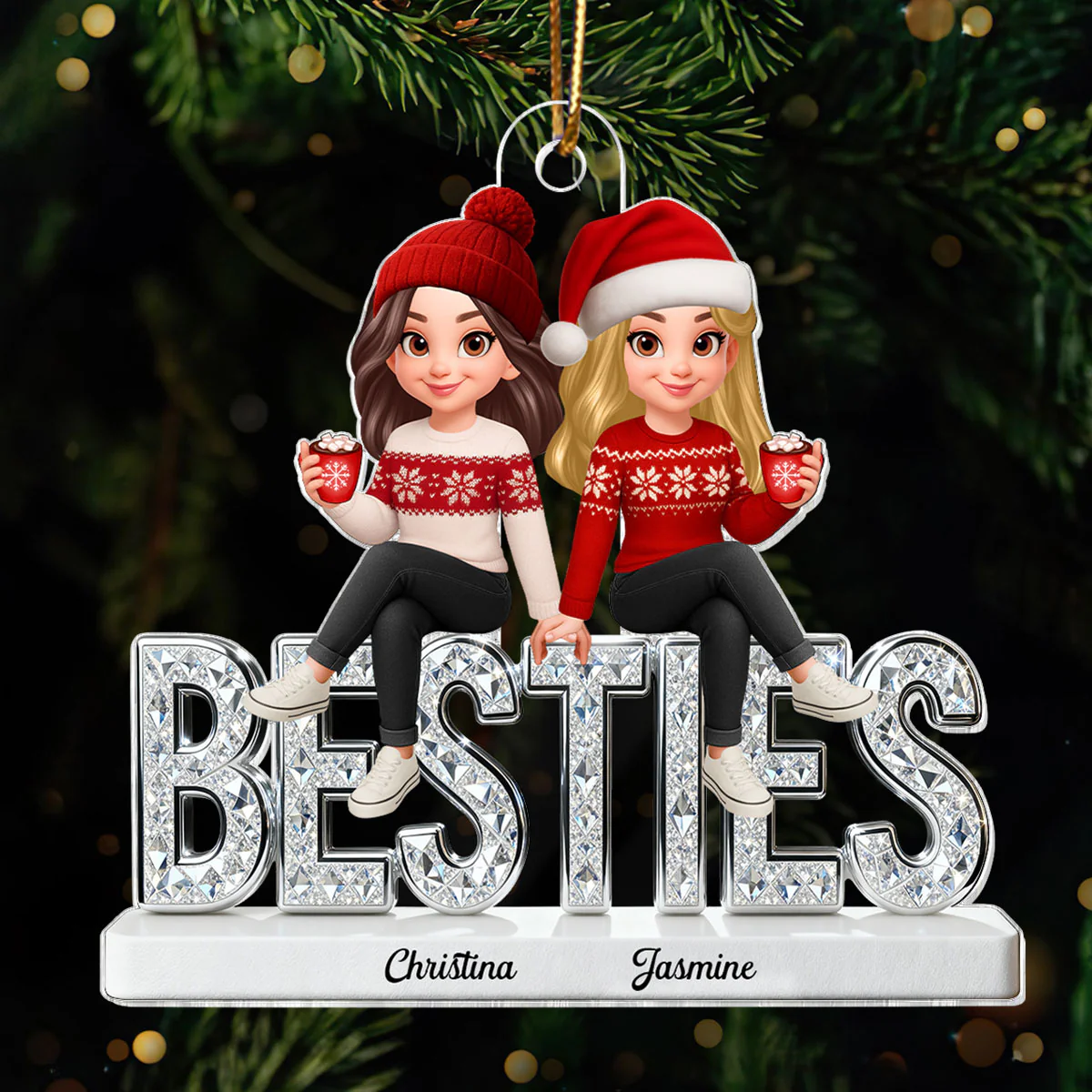 [BUY 2 GET 1 FREE] 3D Shinning Effect Besties Christmas - Personalized Acrylic Ornament - Gift For Best Friends - Image 2