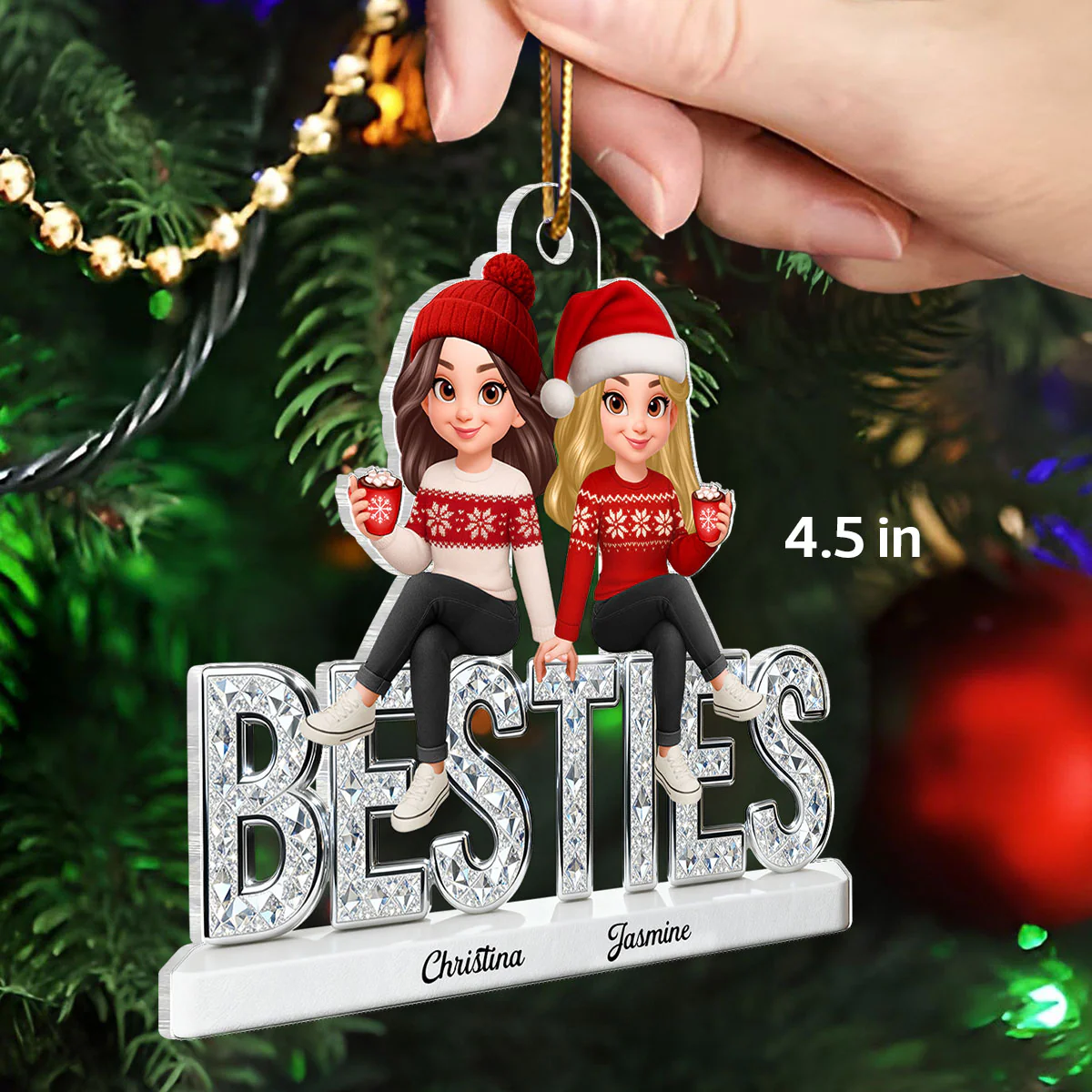 [BUY 2 GET 1 FREE] 3D Shinning Effect Besties Christmas - Personalized Acrylic Ornament - Gift For Best Friends - Image 3