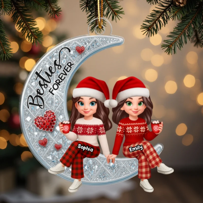 3D Shinning Effect Besties Forever On Moon - Personalized Acrylic Ornament - Image 8