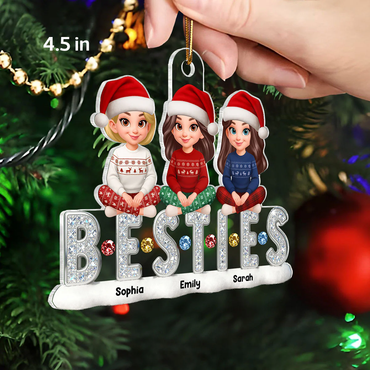 3D Shinning Effect Besties Friends Christmas - Personalized Acrylic Ornament - Gift For Best Friends - Image 2
