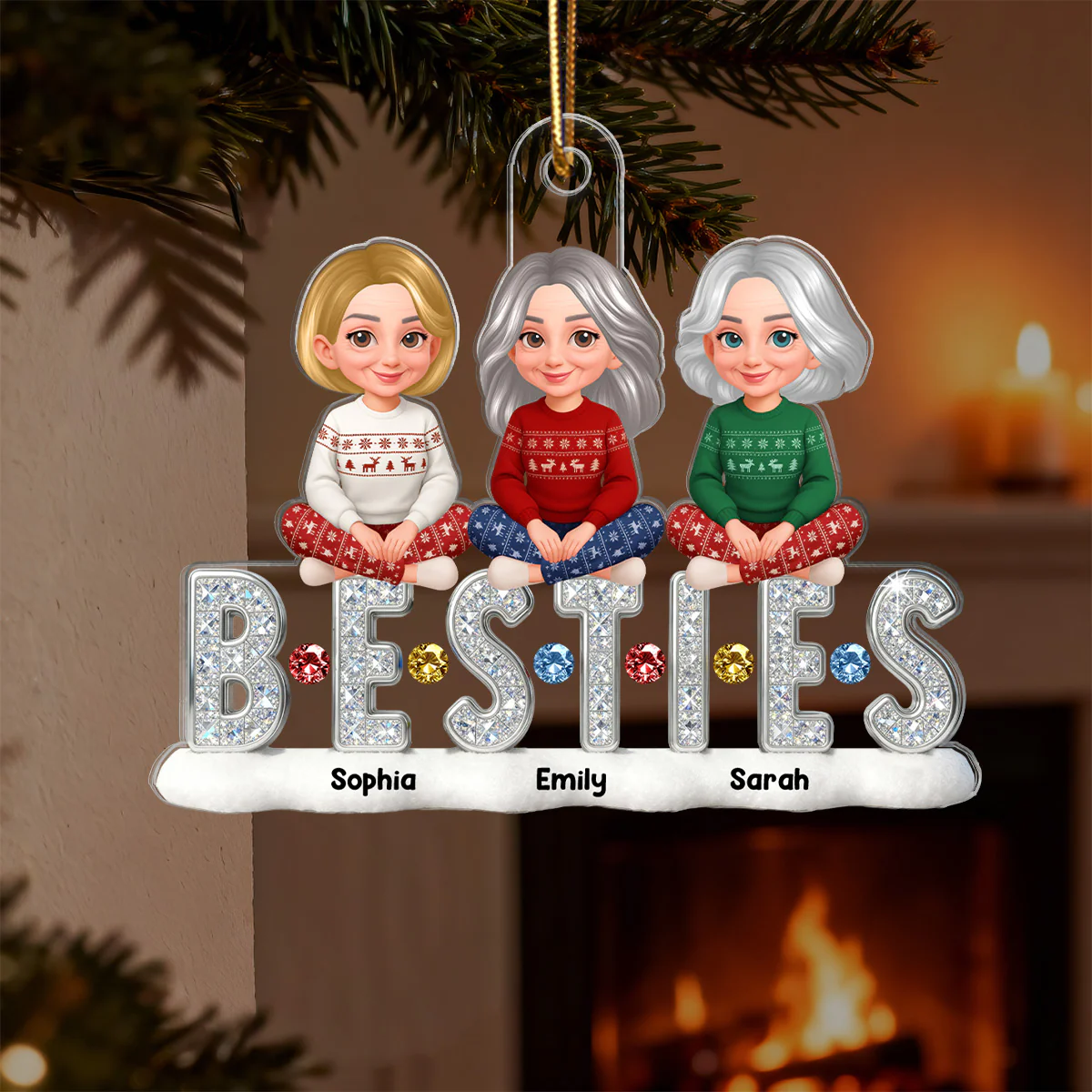 3D Shinning Effect Besties Friends Christmas - Personalized Acrylic Ornament - Gift For Best Friends - Image 4