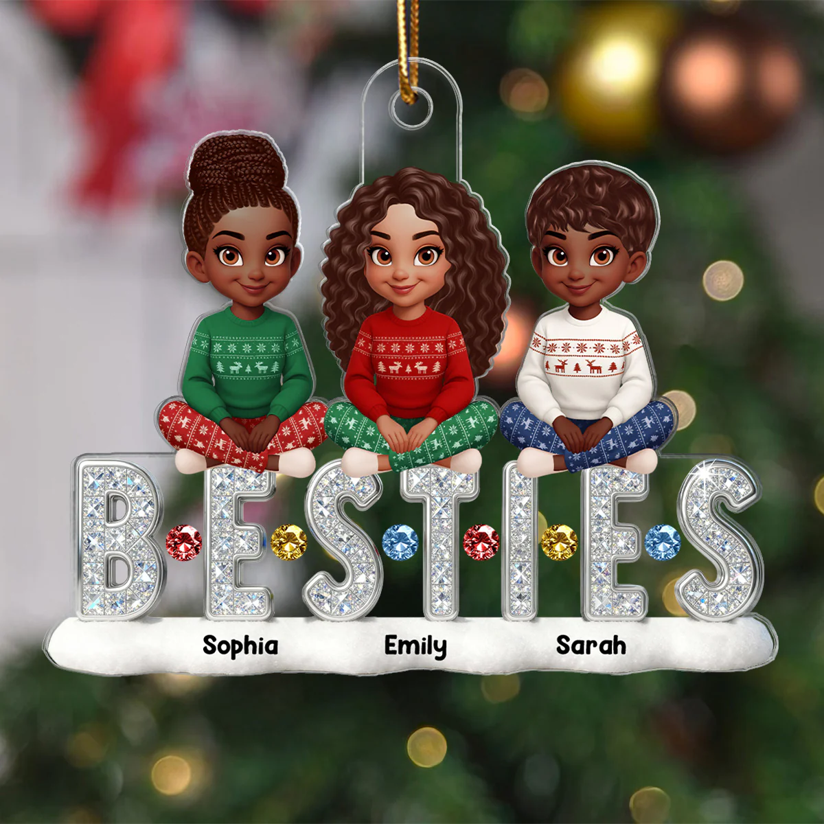 3D Shinning Effect Besties Friends Christmas - Personalized Acrylic Ornament - Gift For Best Friends - Image 5