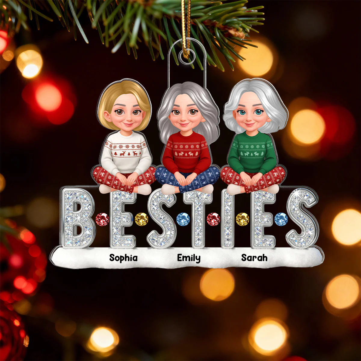 3D Shinning Effect Besties Friends Christmas - Personalized Acrylic Ornament - Gift For Best Friends - Image 6