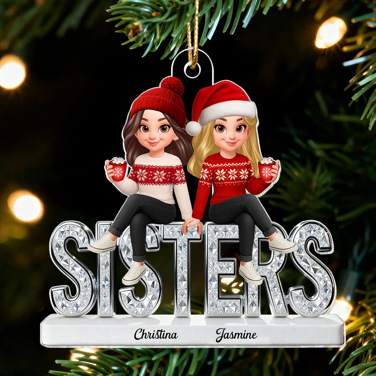 3D Shinning Effect Sisters Forever Christmas - Personalized Acrylic Ornament - Gift For Sisters - Image 11