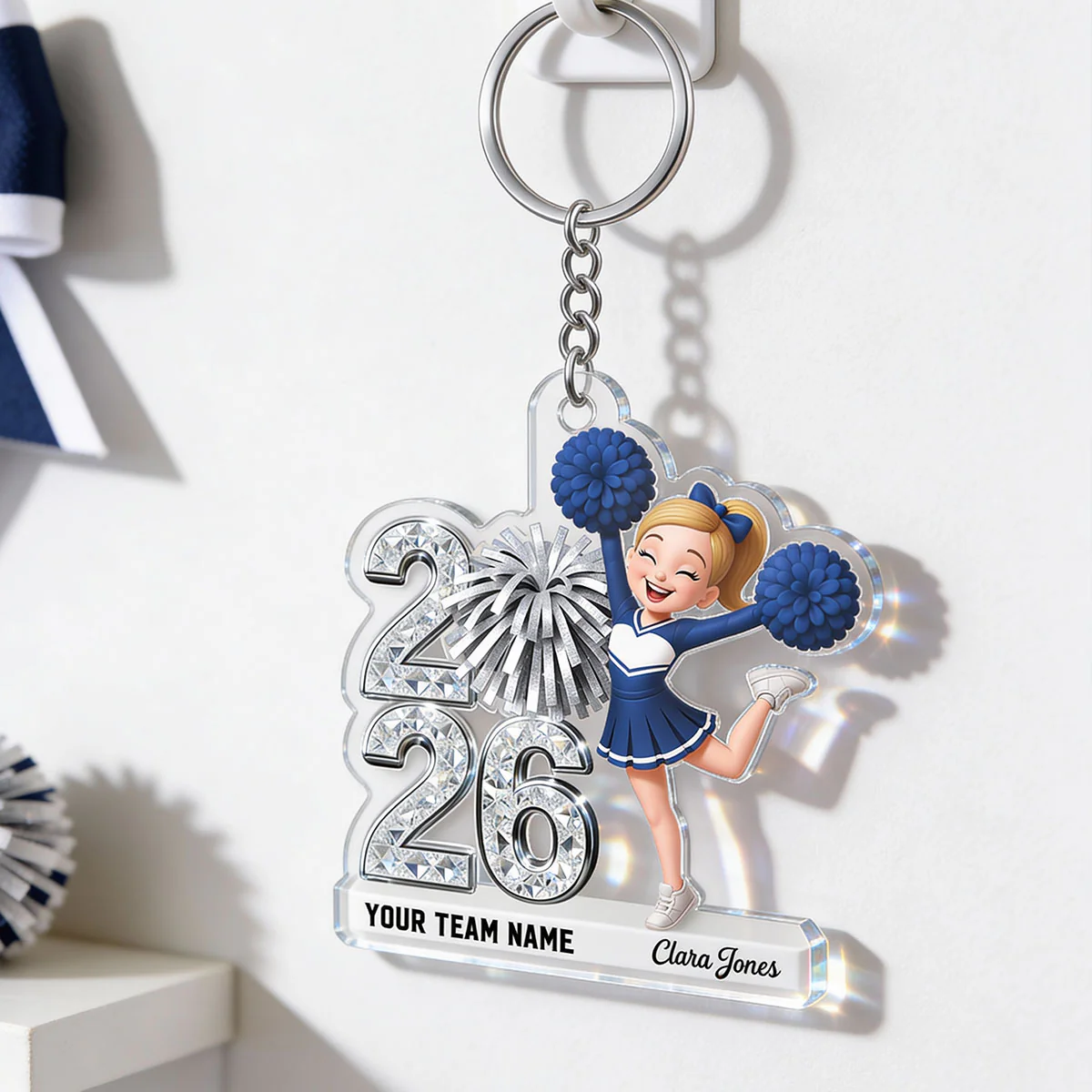 3D Shiny Effect Cheerleader With Year - Personalized Acrylic Keychain - Gift For Daughter, Granddaughter - Image 10