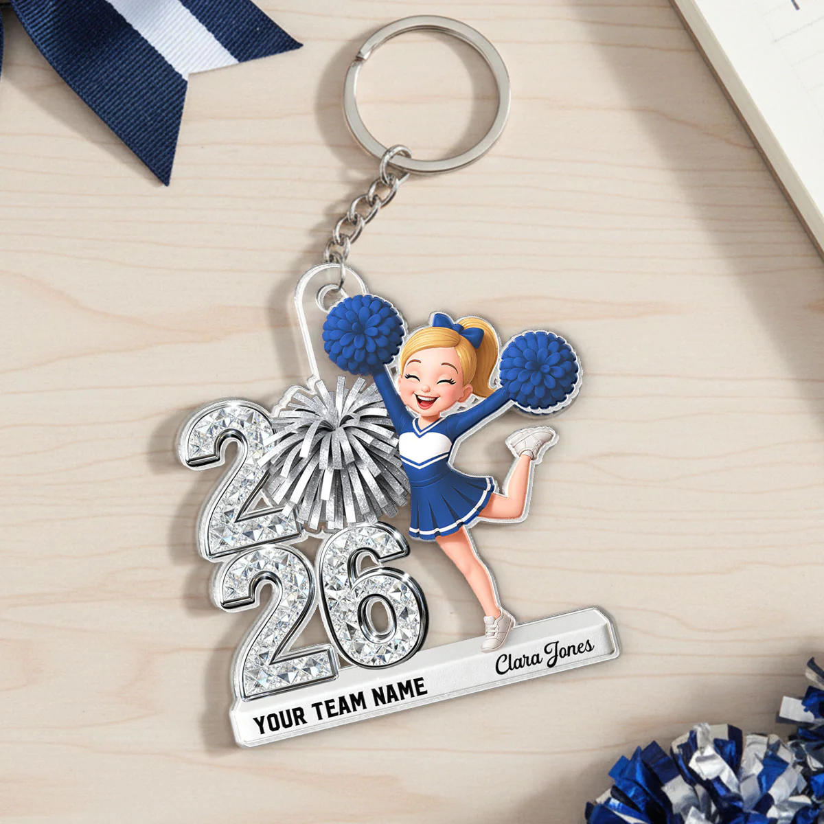 3D Shiny Effect Cheerleader With Year - Personalized Acrylic Keychain - Gift For Daughter, Granddaughter - Image 11