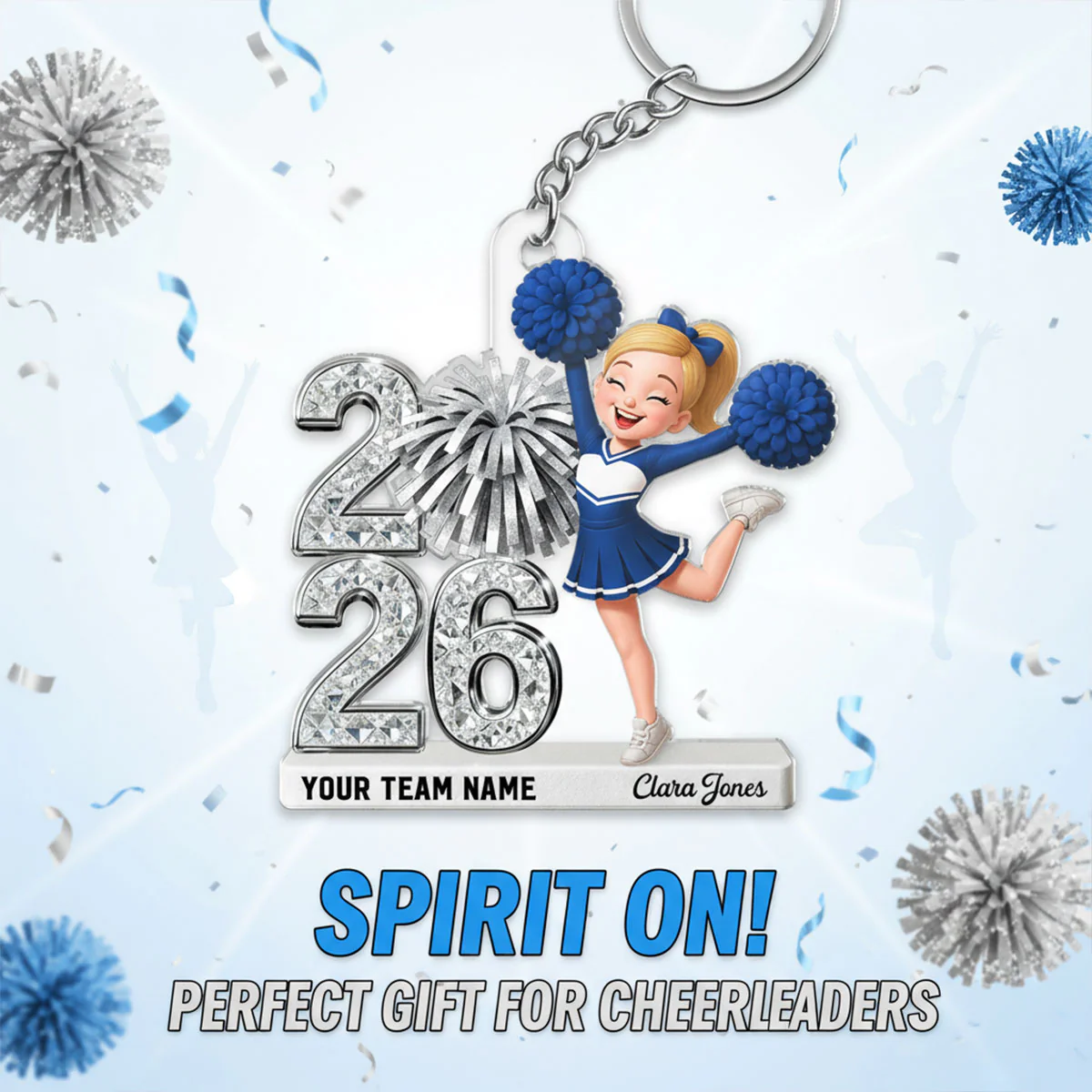 3D Shiny Effect Cheerleader With Year - Personalized Acrylic Keychain - Gift For Daughter, Granddaughter - Image 12
