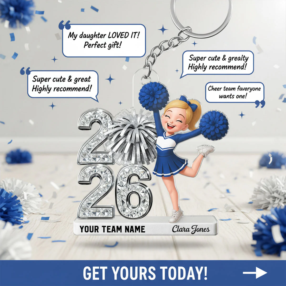 3D Shiny Effect Cheerleader With Year - Personalized Acrylic Keychain - Gift For Daughter, Granddaughter - Image 13