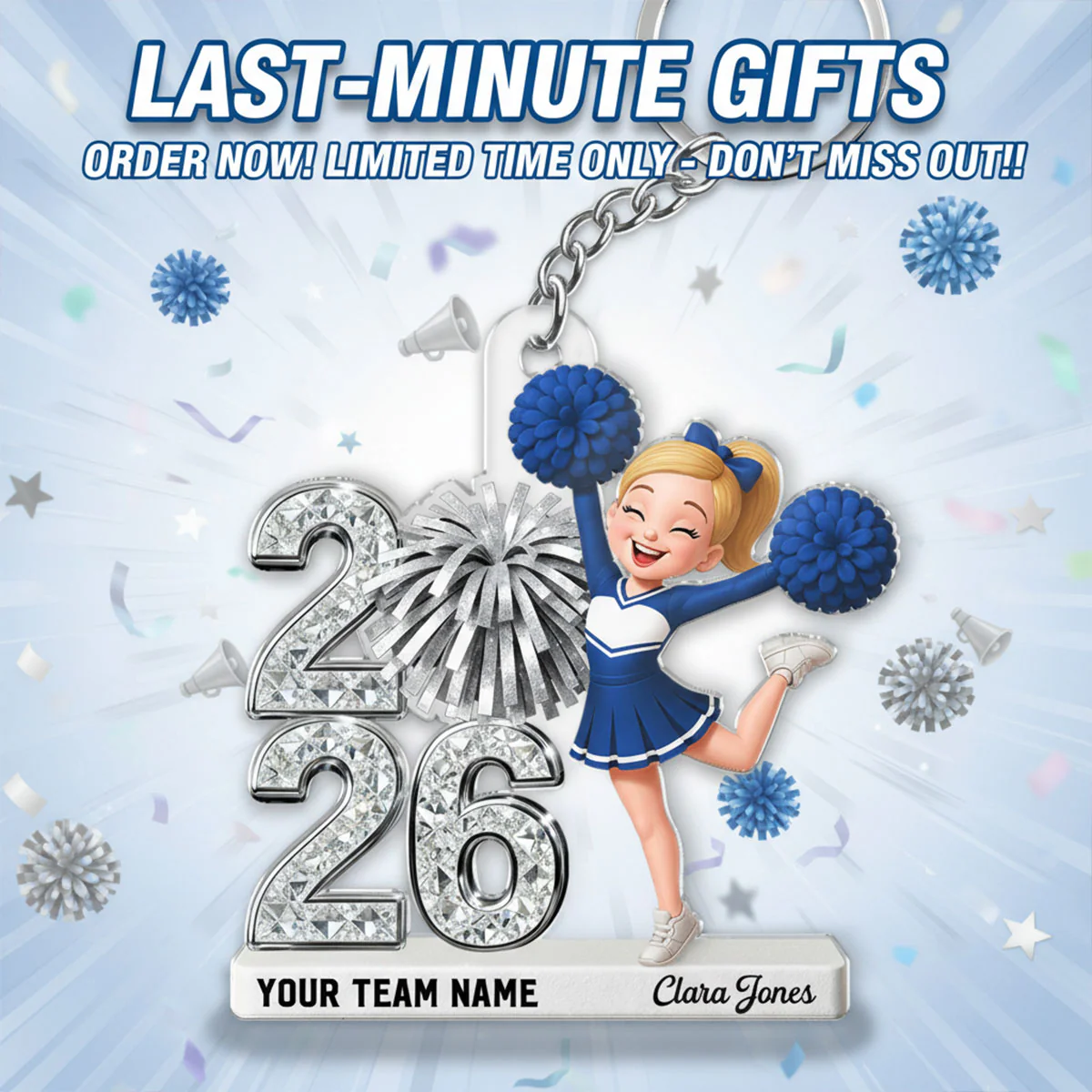 3D Shiny Effect Cheerleader With Year - Personalized Acrylic Keychain - Gift For Daughter, Granddaughter - Image 14