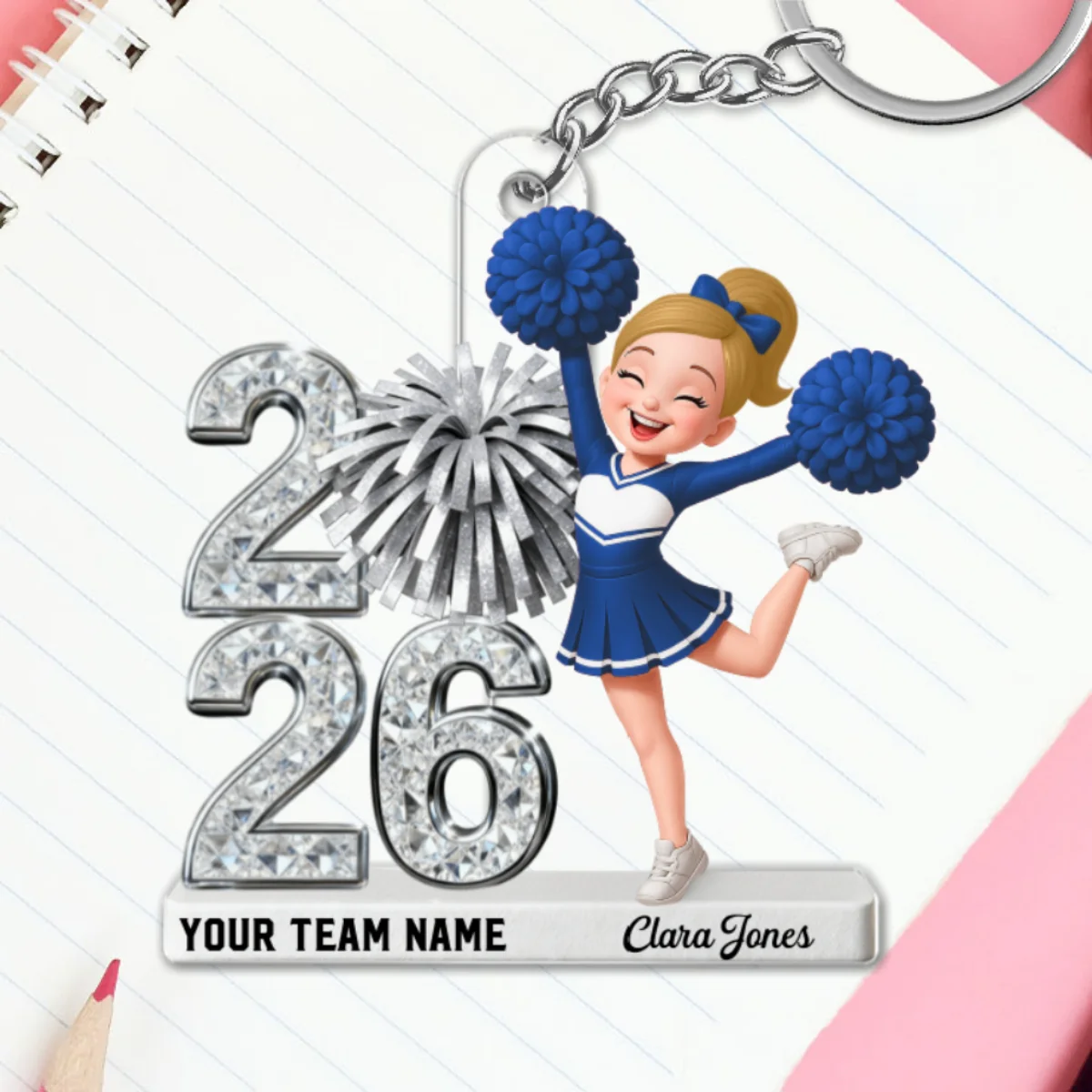 3D Shiny Effect Cheerleader With Year - Personalized Acrylic Keychain - Gift For Daughter, Granddaughter - Image 15