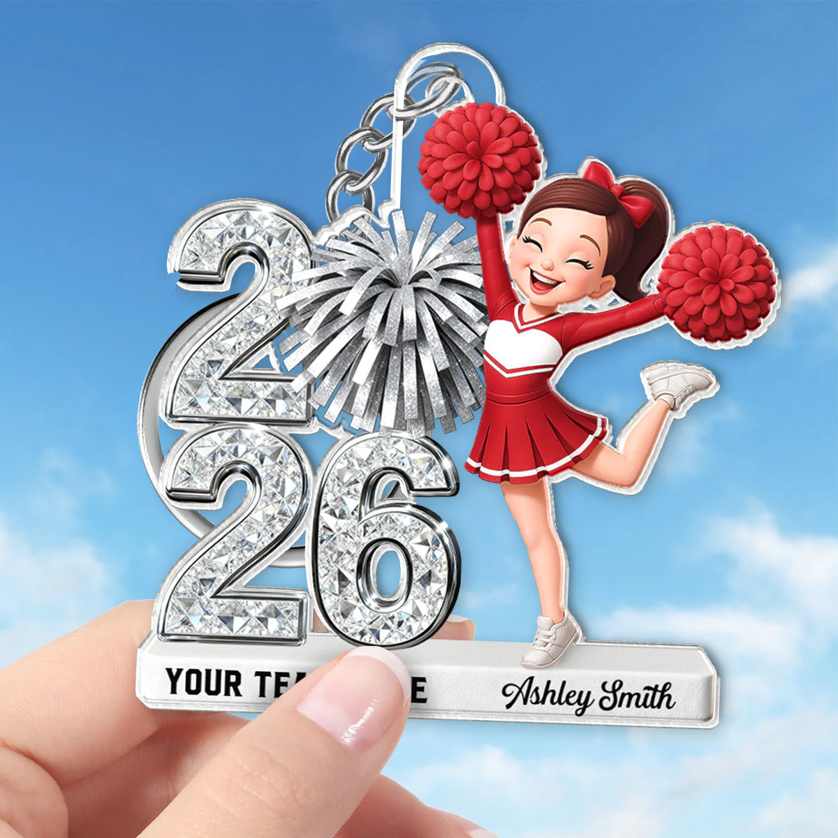 3D Shiny Effect Cheerleader With Year - Personalized Acrylic Keychain - Gift For Daughter, Granddaughter - Image 2