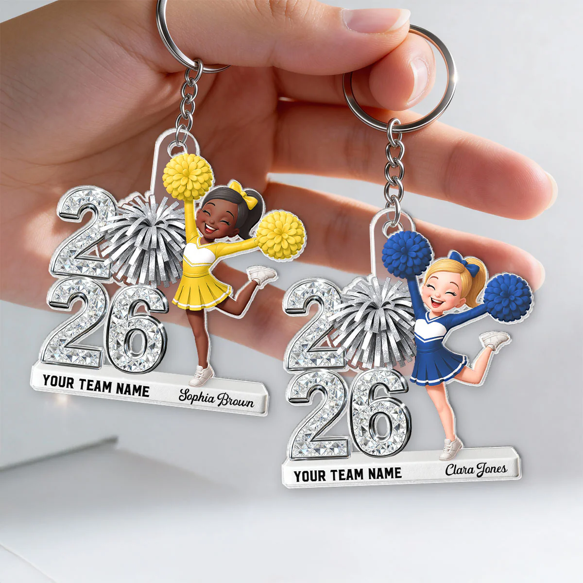 3D Shiny Effect Cheerleader With Year - Personalized Acrylic Keychain - Gift For Daughter, Granddaughter - Image 3