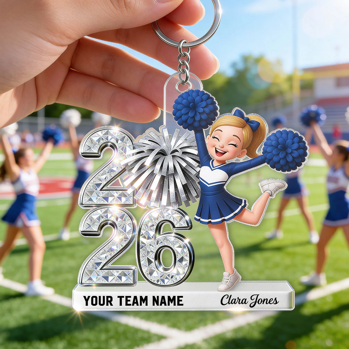 3D Shiny Effect Cheerleader With Year - Personalized Acrylic Keychain - Gift For Daughter, Granddaughter - Image 4