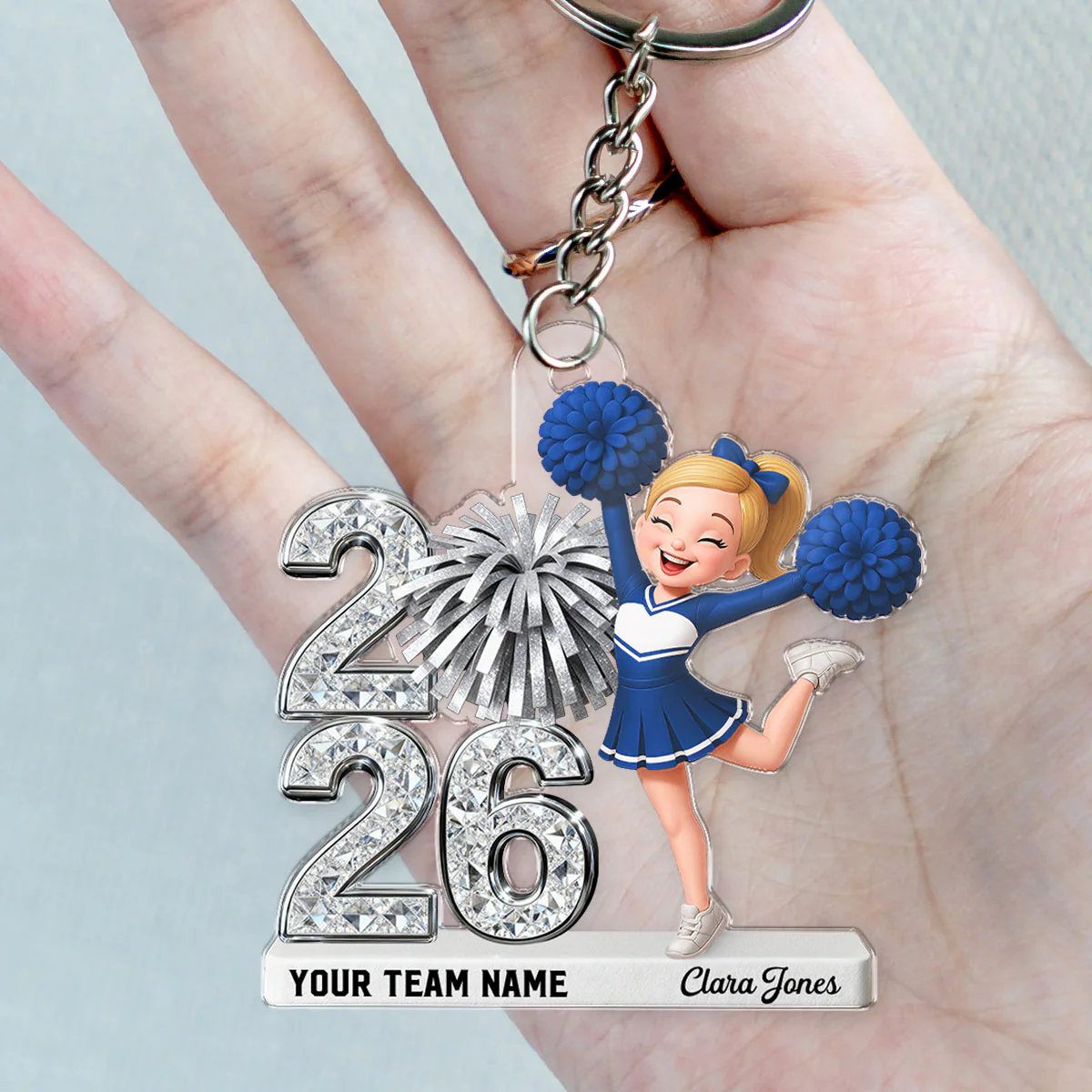 3D Shiny Effect Cheerleader With Year - Personalized Acrylic Keychain - Gift For Daughter, Granddaughter - Image 5