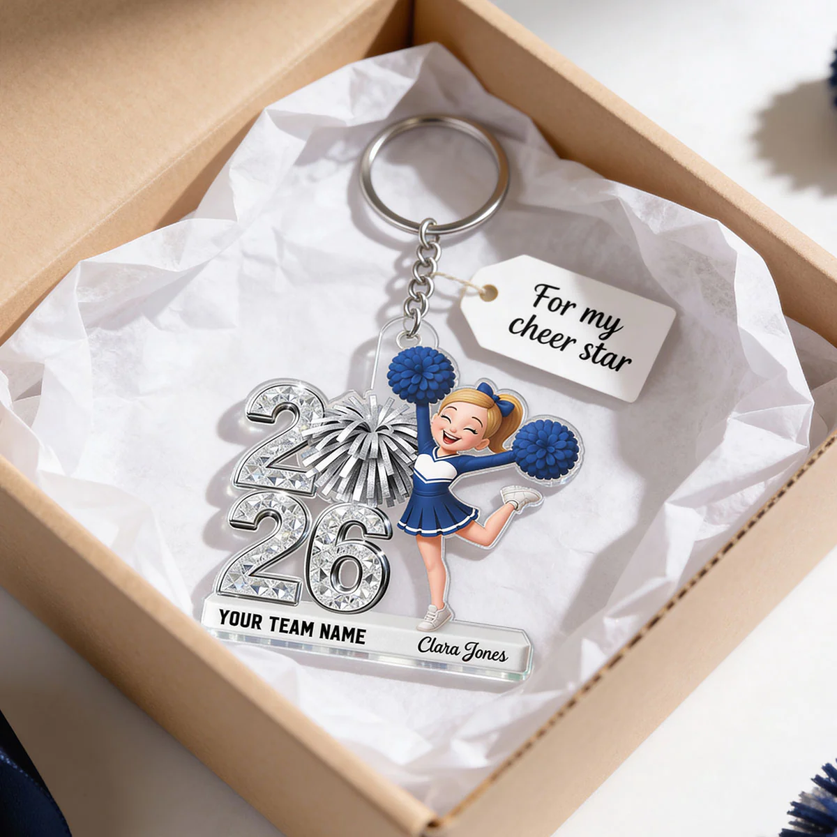 3D Shiny Effect Cheerleader With Year - Personalized Acrylic Keychain - Gift For Daughter, Granddaughter - Image 6