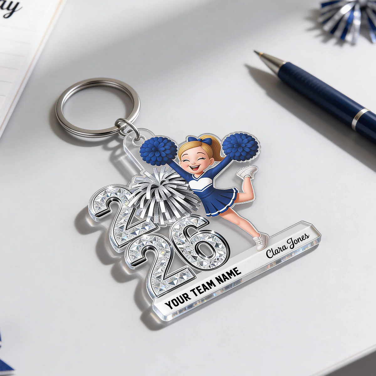 3D Shiny Effect Cheerleader With Year - Personalized Acrylic Keychain - Gift For Daughter, Granddaughter - Image 9