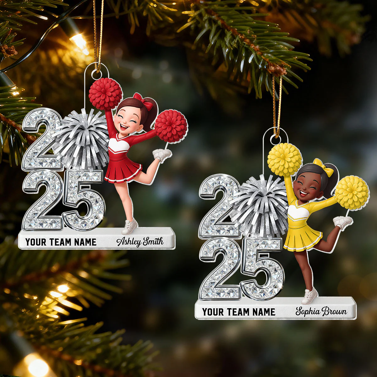 3D Shiny Effect Cheerleader With Year - Personalized Acrylic Ornament - Christmas Gift For Daughter, Granddaughter - Image 2