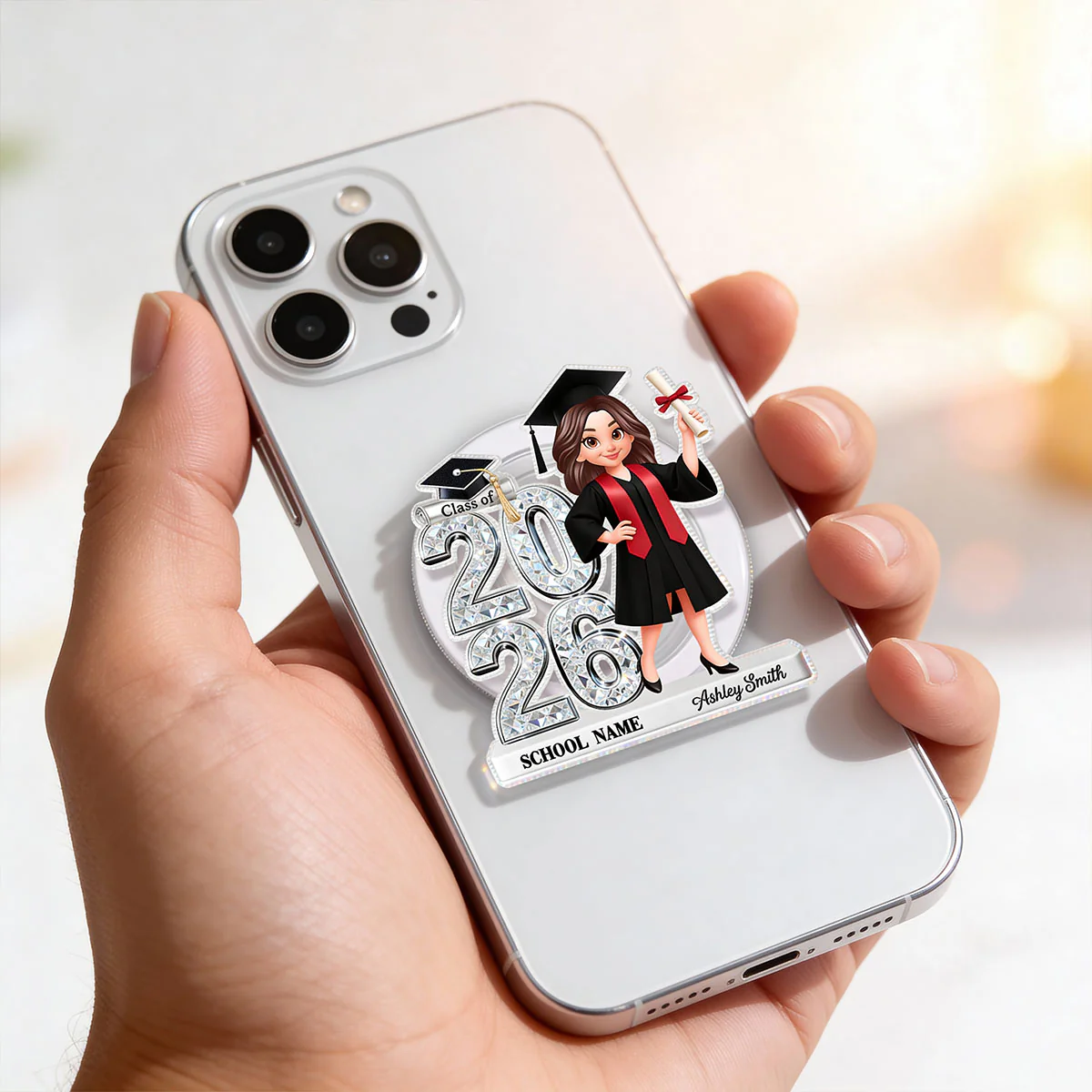 3D Shiny Effect Class Of 2026 2027 Senior - Personalized Acrylic Magnetic Phone Grip - Gift For Graduates, Daughter, Son - Image 5