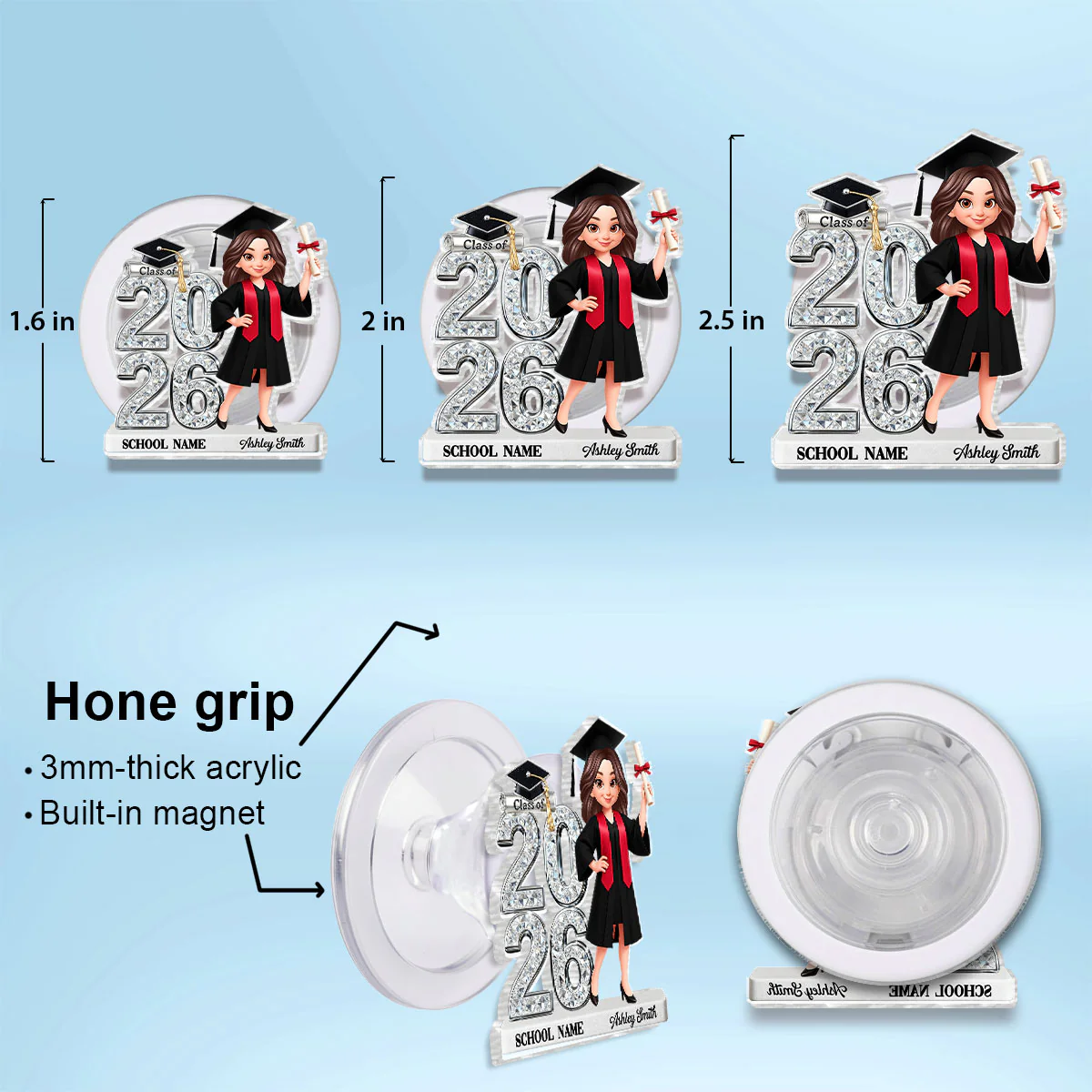 3D Shiny Effect Class Of 2026 2027 Senior - Personalized Acrylic Magnetic Phone Grip - Gift For Graduates, Daughter, Son - Image 9