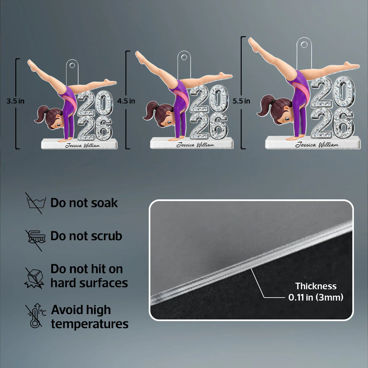 3D Shiny Effect Gymnastic Girl Cartwheel Pose With Year - Personalized Acrylic Ornament - Gymnast Gift For Daughter, Granddaughter - Image 10