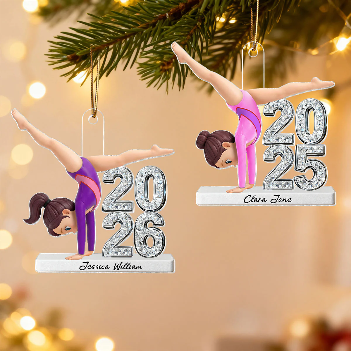 3D Shiny Effect Gymnastic Girl Cartwheel Pose With Year - Personalized Acrylic Ornament - Gymnast Gift For Daughter, Granddaughter - Image 14