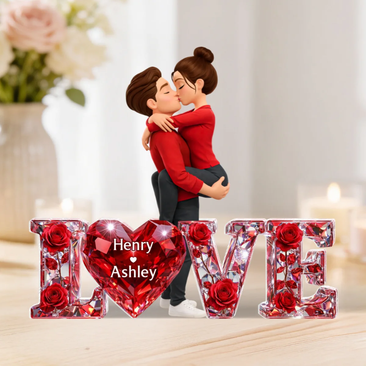 3D Shiny Rose Love Kissing Couple - Personalized Acrylic Block Plaque - Heartfelt Valentine's Day Gift For Him, Gift For Her - Image 8