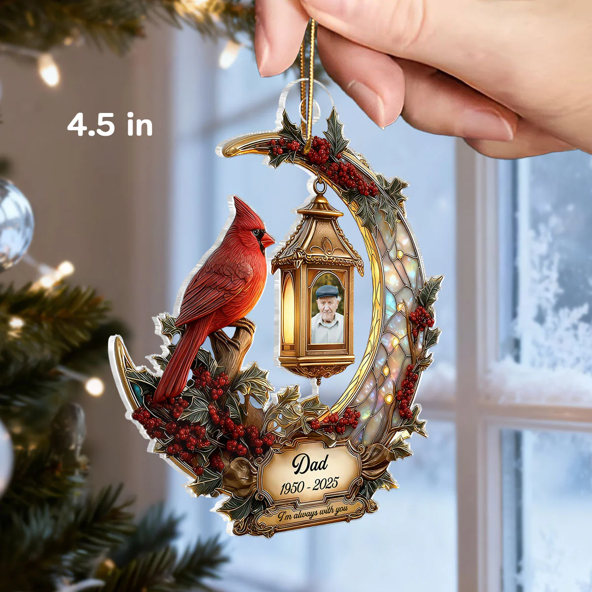 3D Stained Glass Effect Cardinal Memorial - Personalized Acrylic Ornament - Remembrance Gift, Sympathy Gift - Image 2