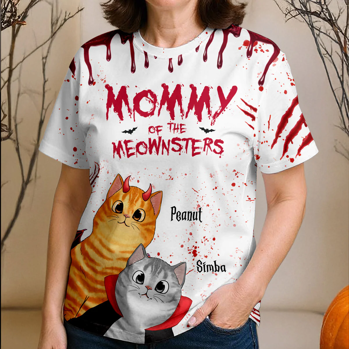 Halloween Peeking Cats Mommy Daddy Of The Meownsters Personalized 3D Shirt