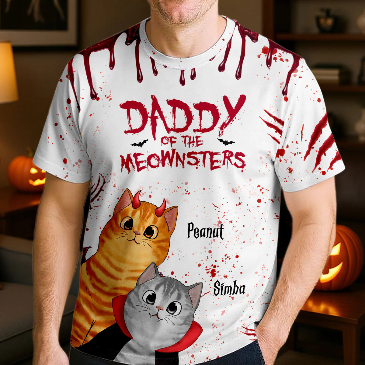 Halloween Peeking Cats Mommy Daddy Of The Meownsters Personalized 3D Shirt - Image 2