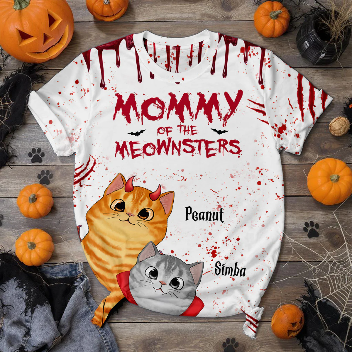Halloween Peeking Cats Mommy Daddy Of The Meownsters Personalized 3D Shirt - Image 4