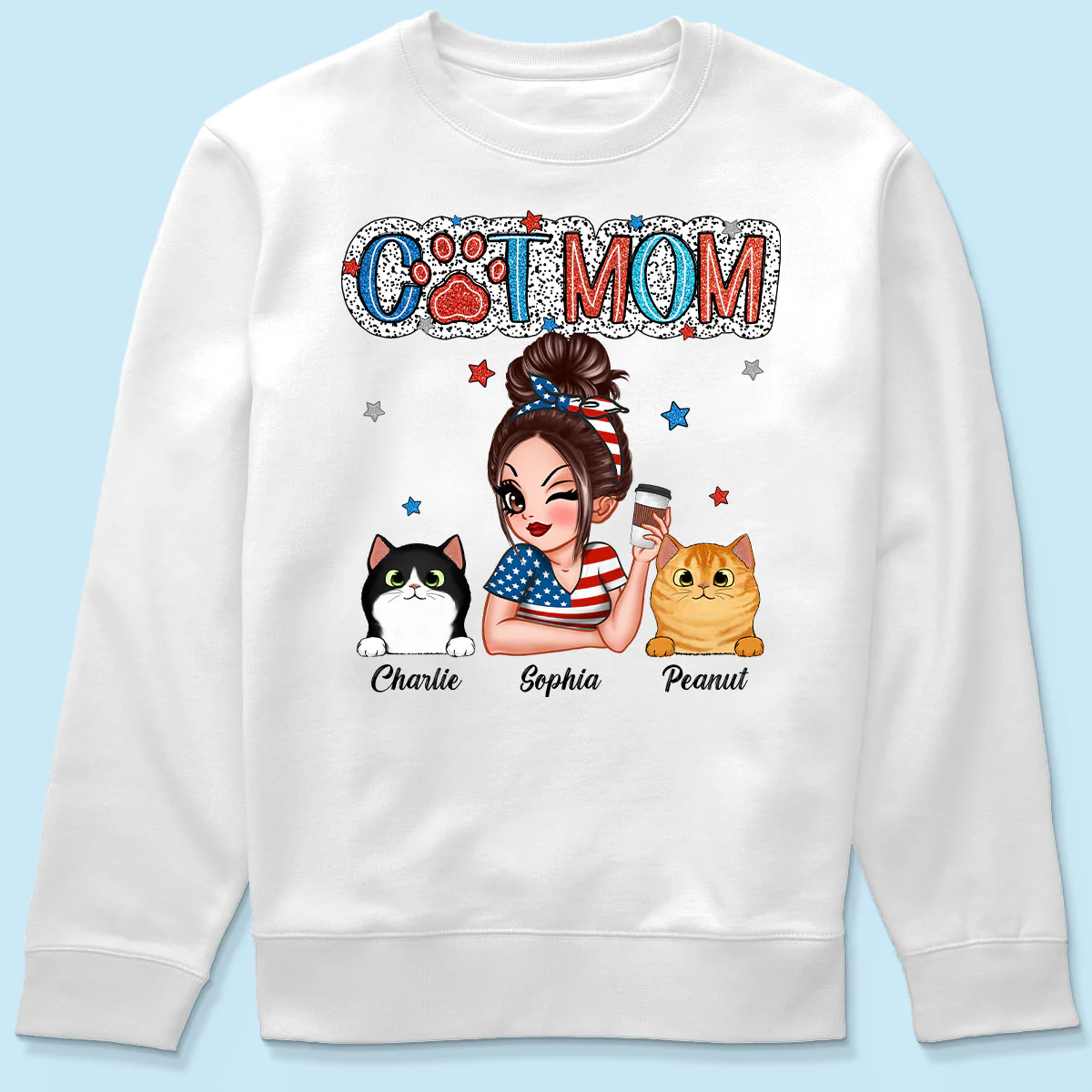 4th Of July Cat Mom Personalized Shirt, Gift For Cat Lover - Image 6