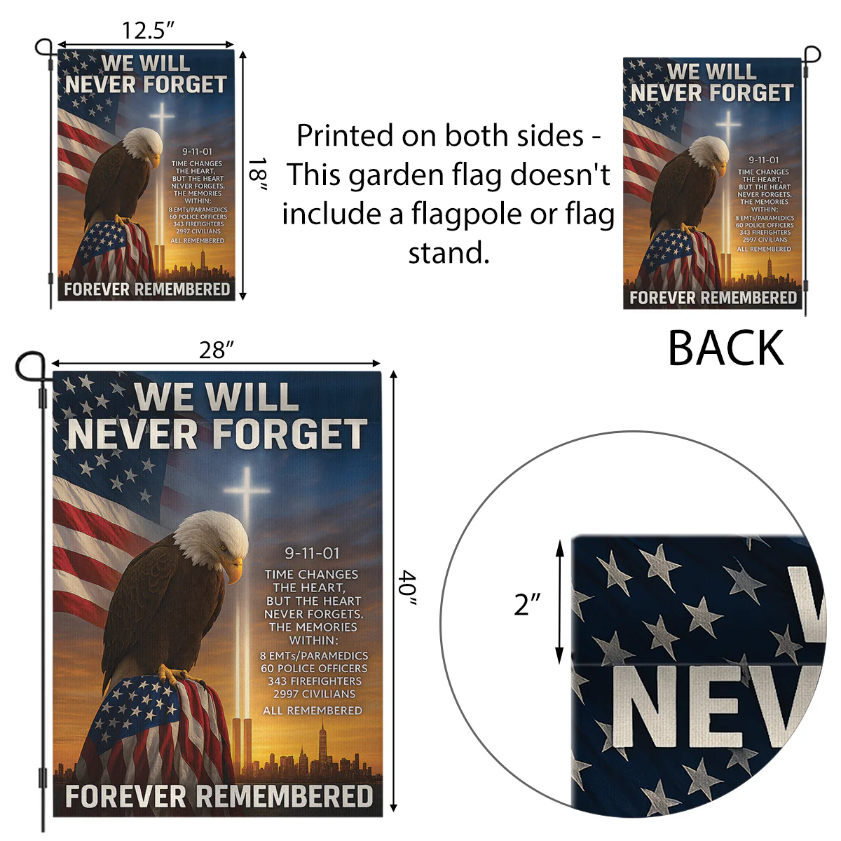 9/11 Never Forget Garden Flag, Patriot Decor, Prayer Flags, Patriotic Flags, USA Flag - Image 3
