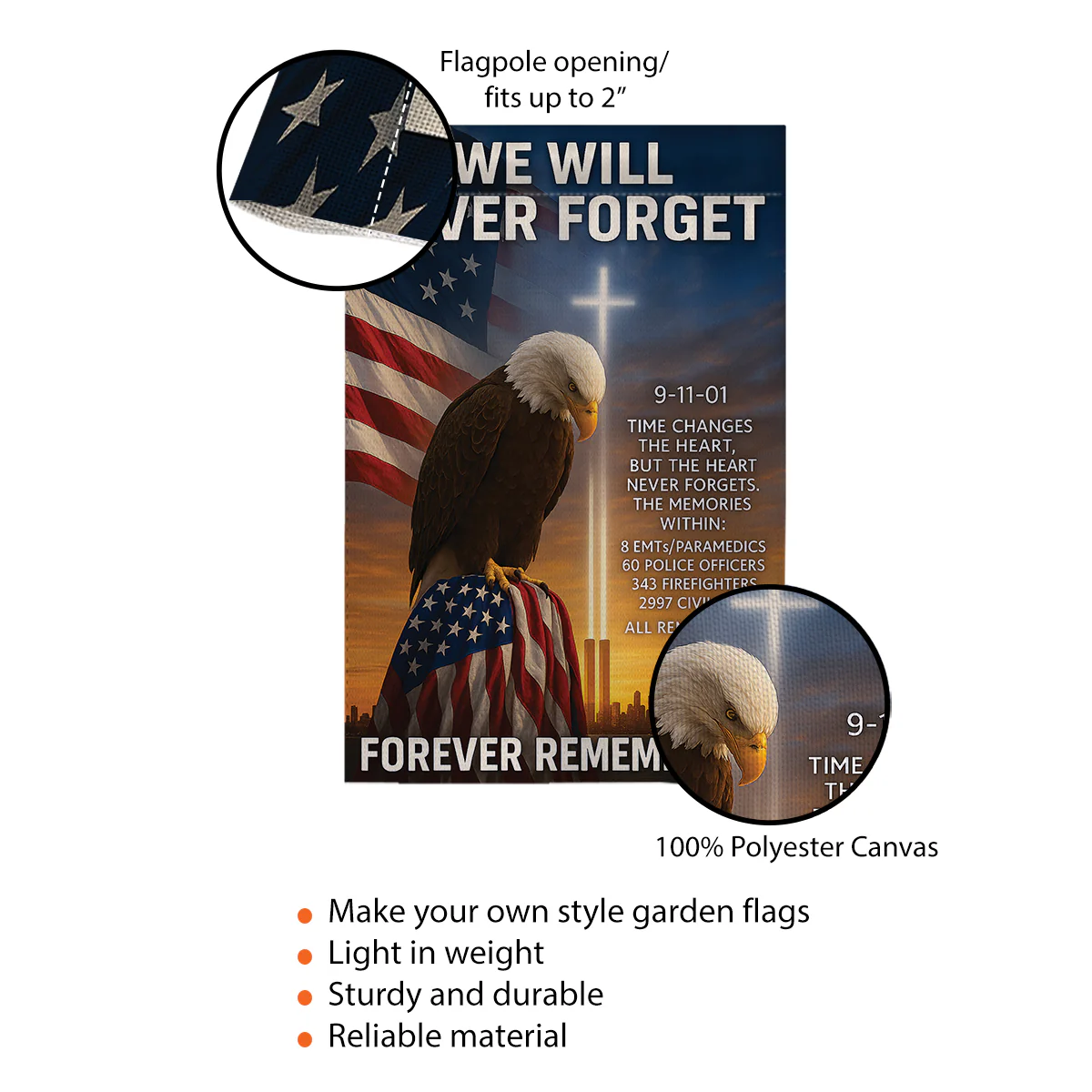 9/11 Never Forget Garden Flag, Patriot Decor, Prayer Flags, Patriotic Flags, USA Flag - Image 5