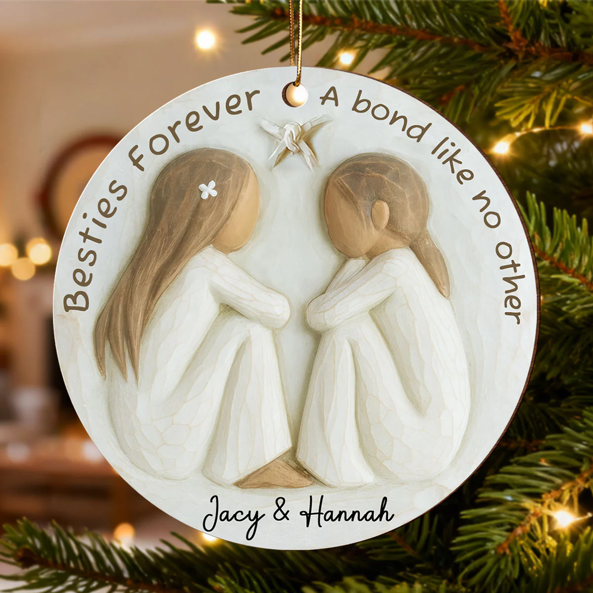 A Bond Like No Other Besties 3D Effect - Personalized Wooden Ornament - Gift For Best Friend - Image 3