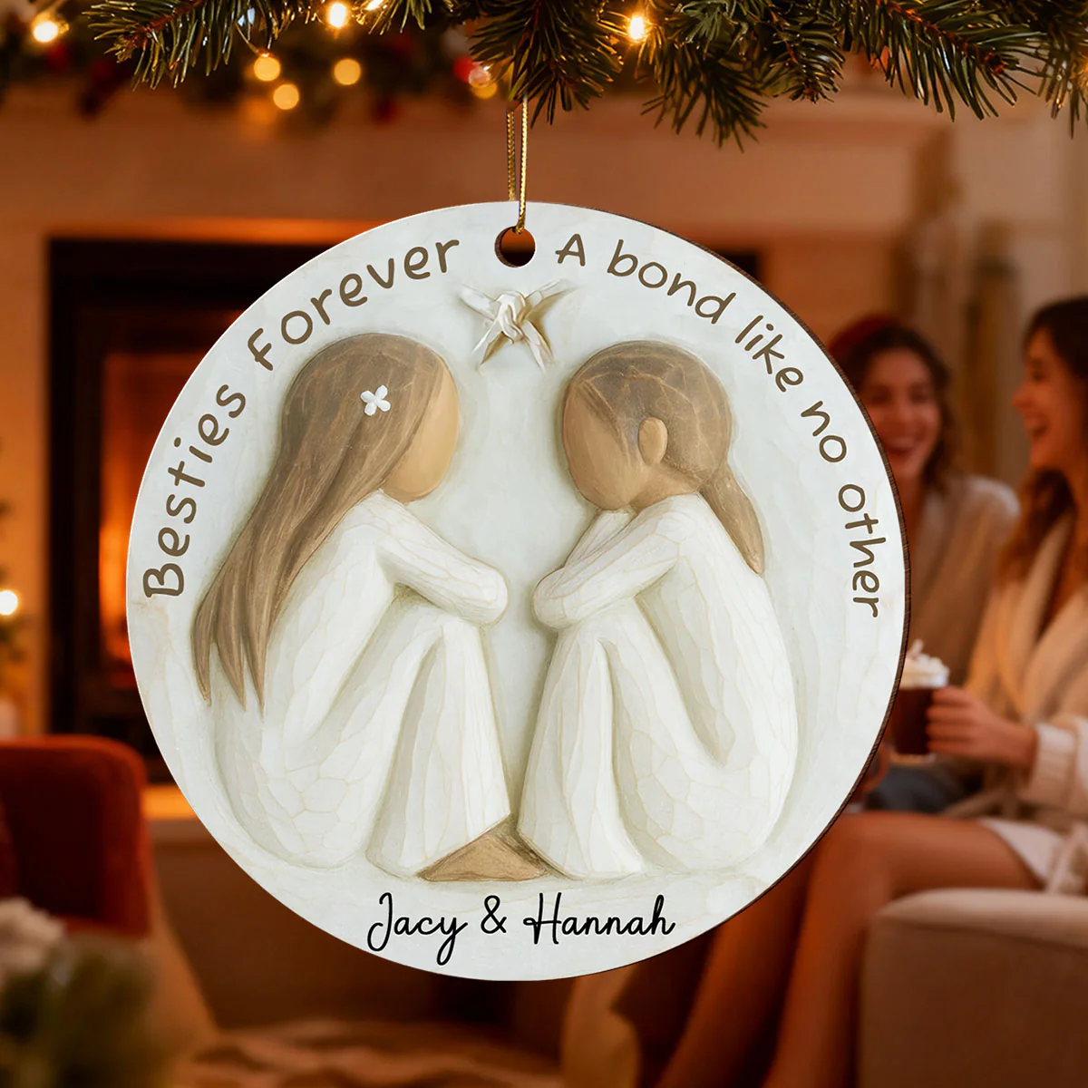 A Bond Like No Other Besties 3D Effect - Personalized Wooden Ornament - Gift For Best Friend - Image 5