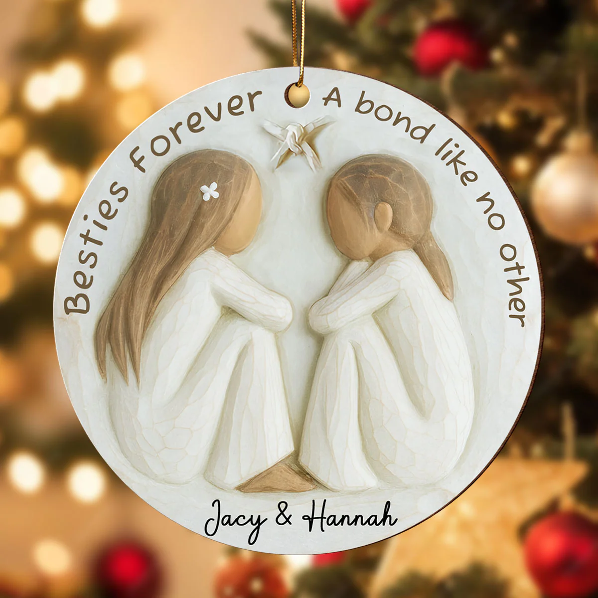 A Bond Like No Other Besties 3D Effect - Personalized Wooden Ornament - Gift For Best Friend - Image 6