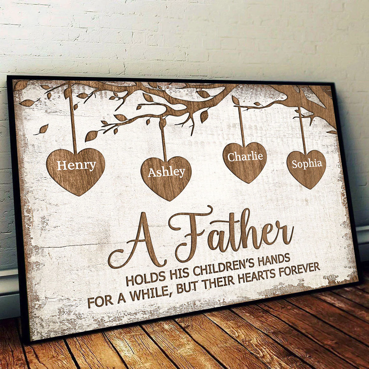 A Father Holds His Children Heart Forever Father's Day Gift for Dads, Personalized Poster Wall Art - Image 2