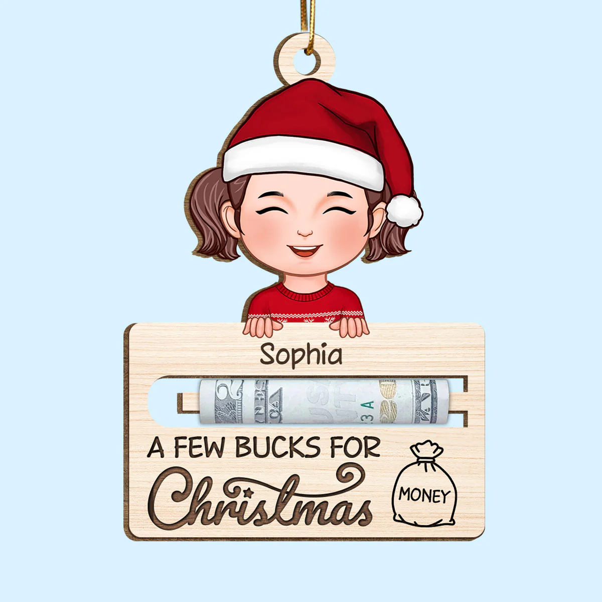 A Few Bucks For Christmas Personalized Wooden Ornament, Money Holder Ornament For Kids - Image 2