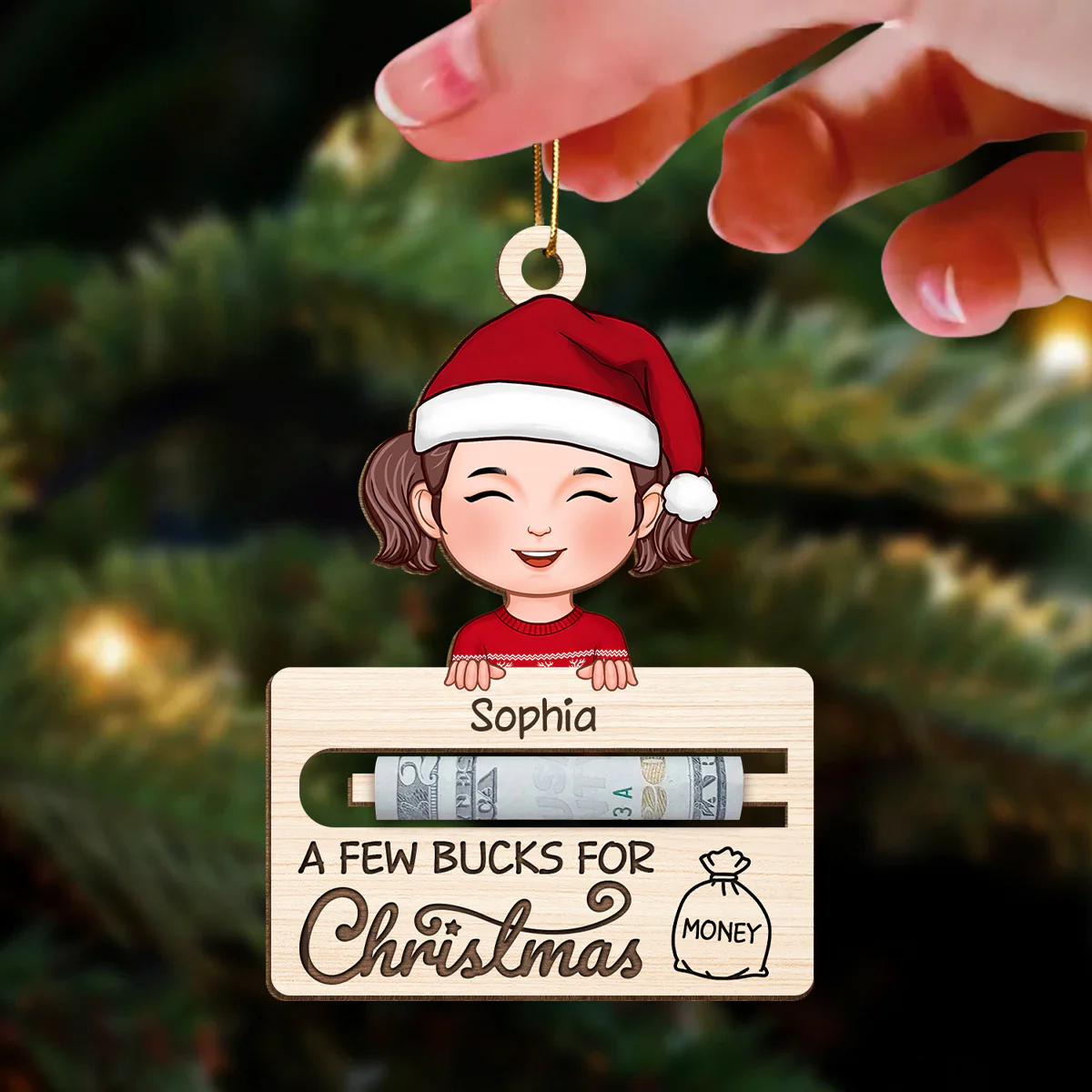 A Few Bucks For Christmas Personalized Wooden Ornament, Money Holder Ornament For Kids - Image 3