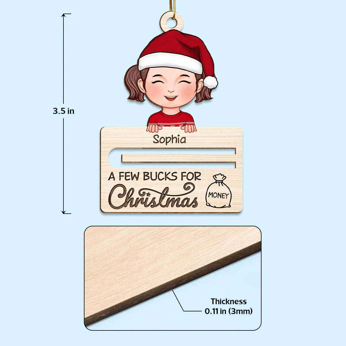 A Few Bucks For Christmas Personalized Wooden Ornament, Money Holder Ornament For Kids - Image 4