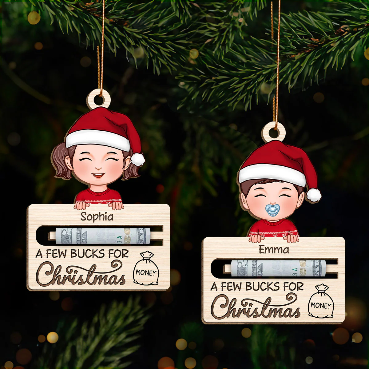 A Few Bucks For Christmas Personalized Wooden Ornament, Money Holder Ornament For Kids - Image 5