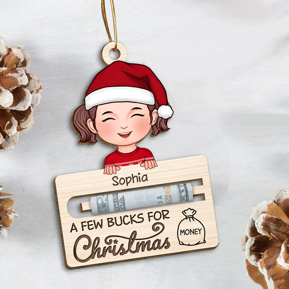 A Few Bucks For Christmas Personalized Wooden Ornament, Money Holder Ornament For Kids - Image 6