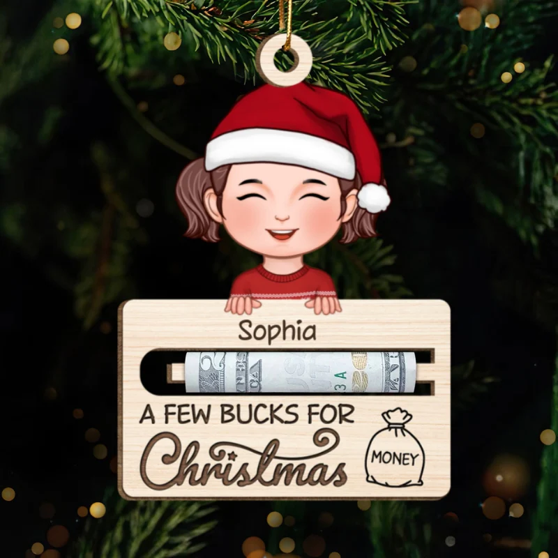 A Few Bucks For Christmas Personalized Wooden Ornament, Money Holder Ornament For Kids - Image 7