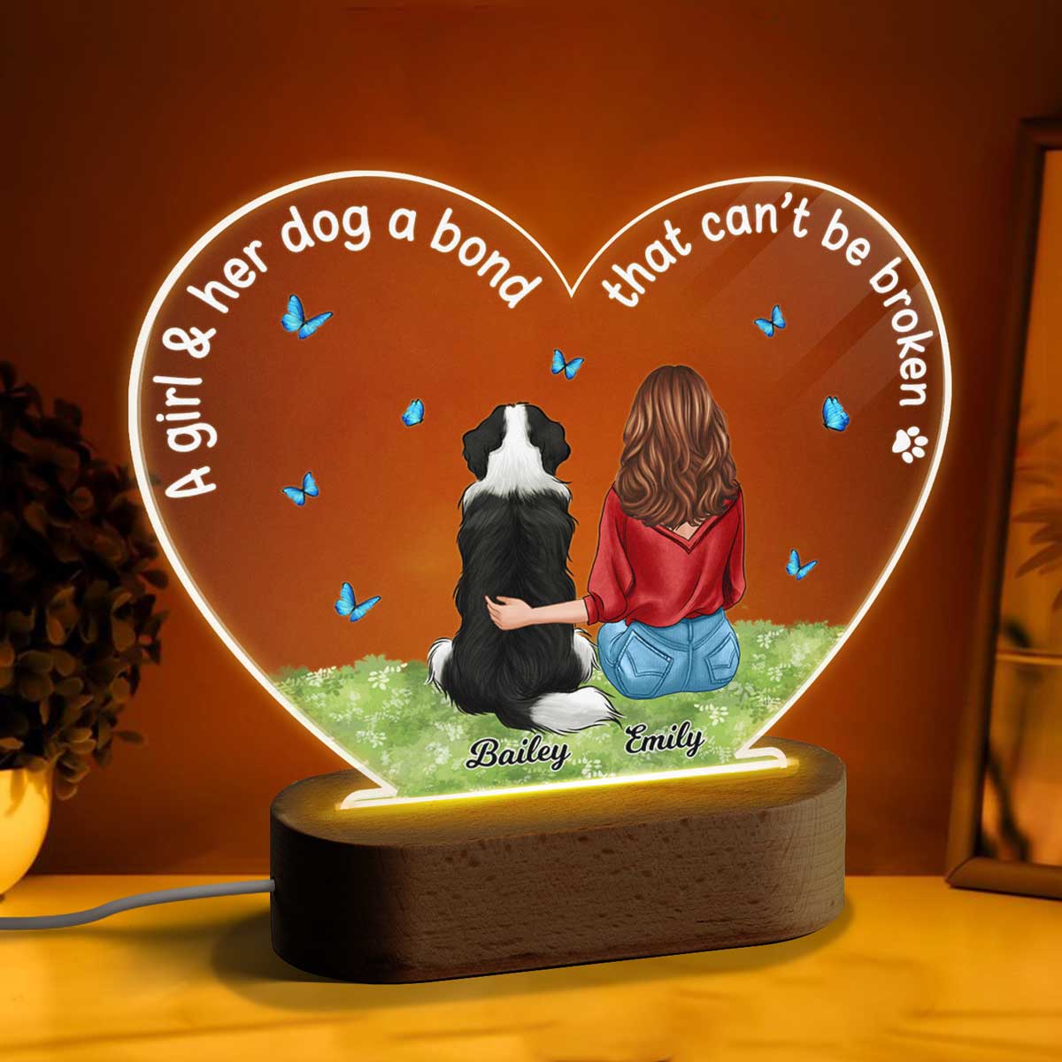A Girl And Her Dog Bond Personalized Heart Acrylic Plaque LED Lamp Night Light - Image 3