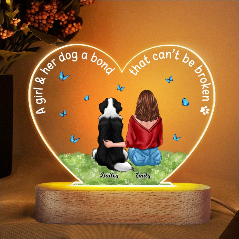 A Girl And Her Dog Bond Personalized Heart Acrylic Plaque LED Lamp Night Light - Image 4