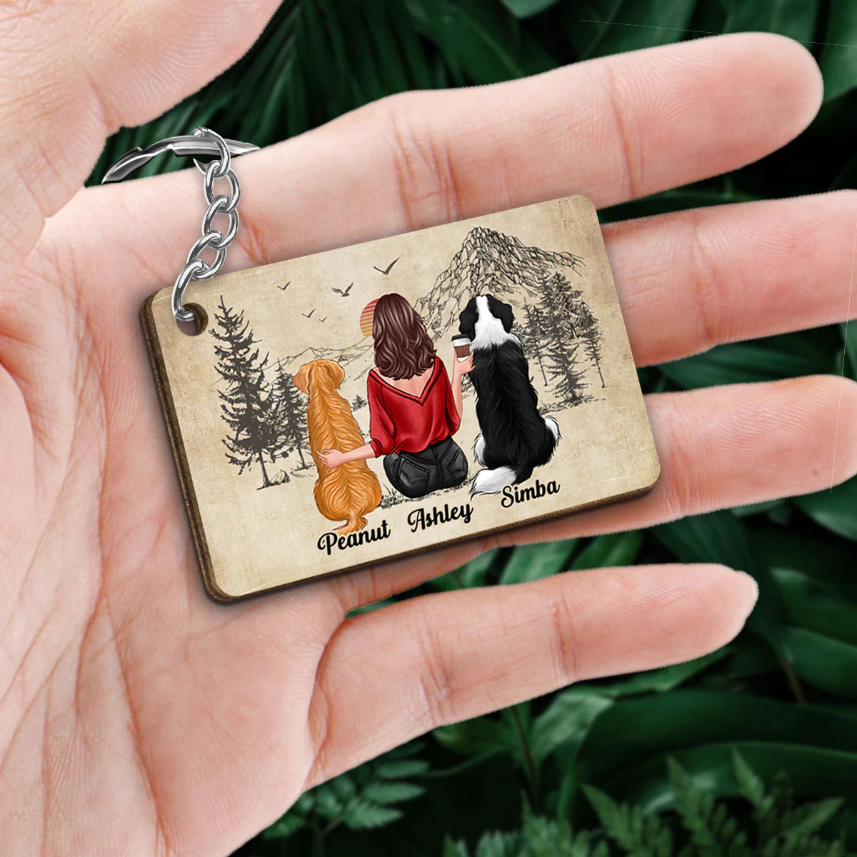 A Girl And Her Dogs A Bond Can‘t Be Broken Personalized Wooden Keychain - Image 2