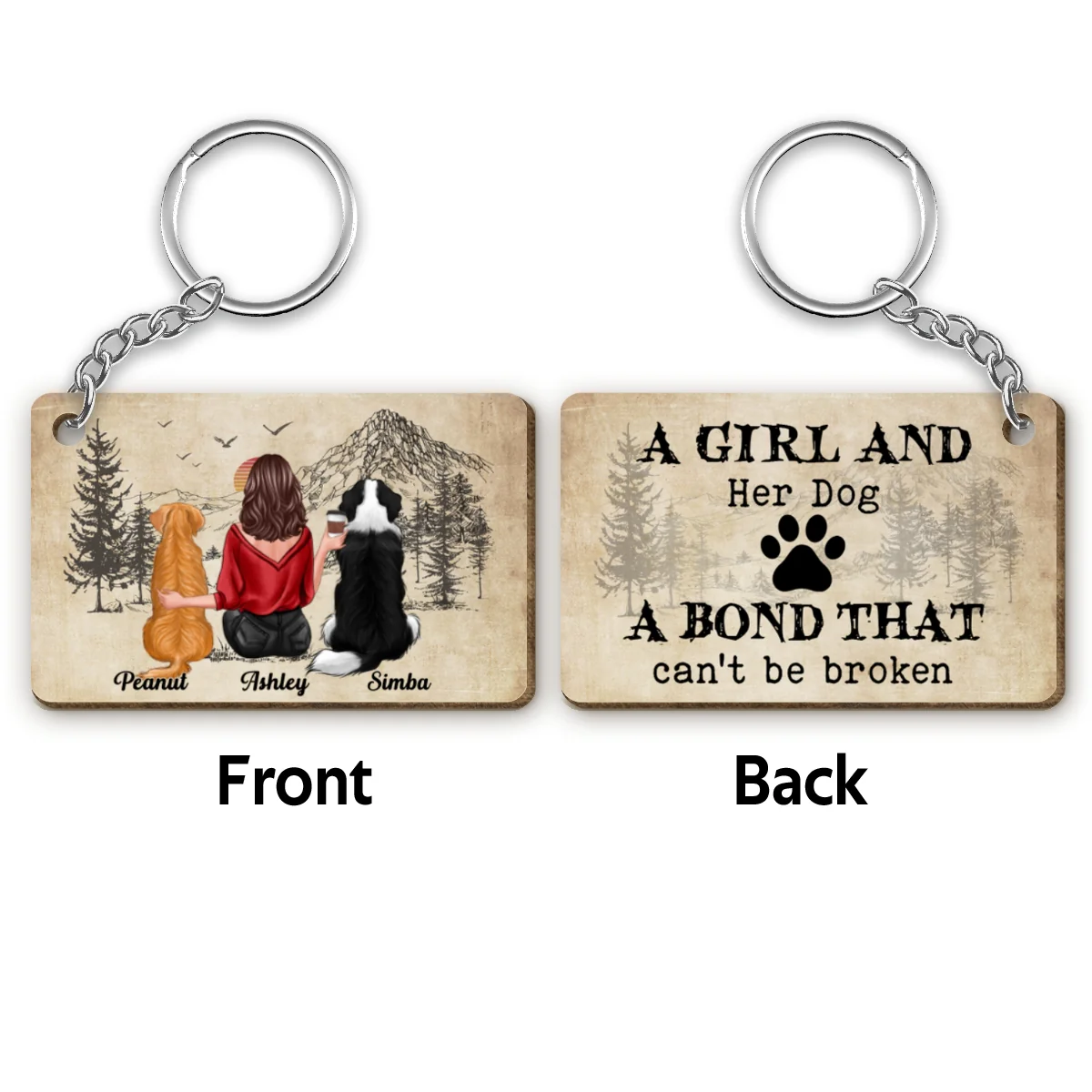 A Girl And Her Dogs A Bond Can‘t Be Broken Personalized Wooden Keychain - Image 4
