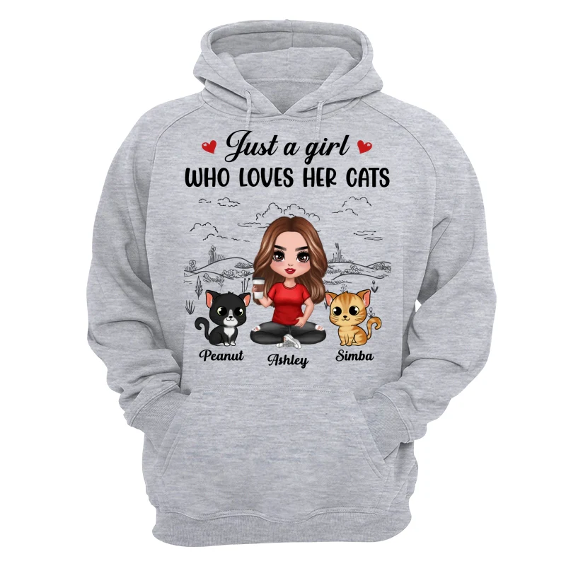A Girl Loves Her Cats Sketch Background Personalized Shirt - Image 14