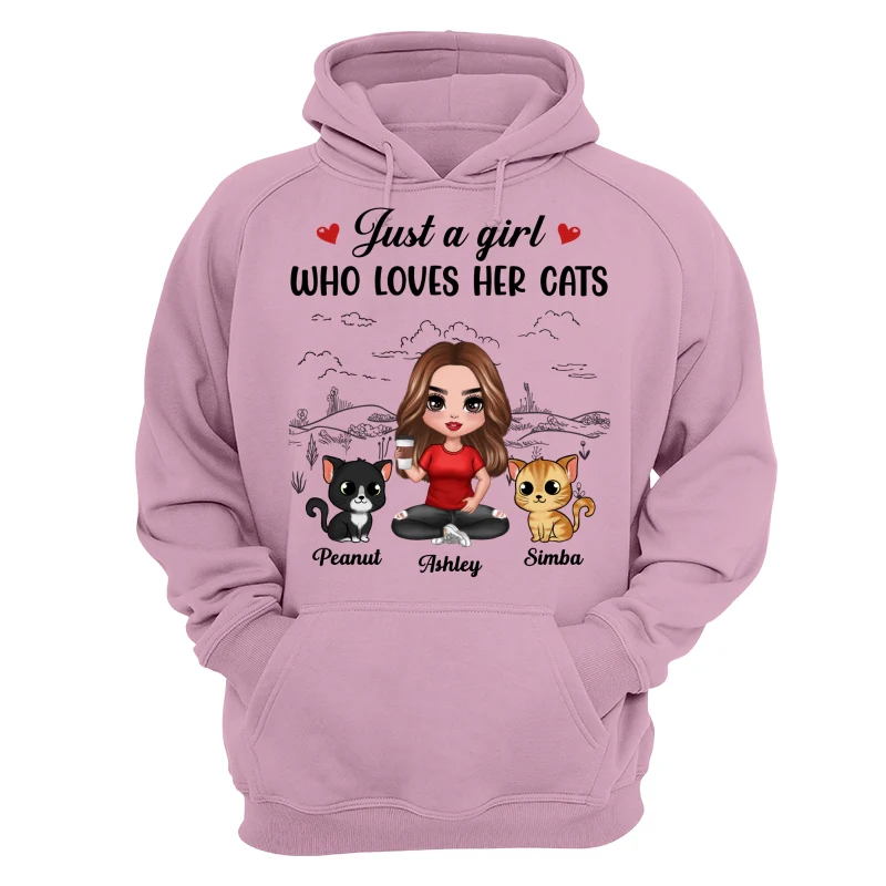 A Girl Loves Her Cats Sketch Background Personalized Shirt - Image 15