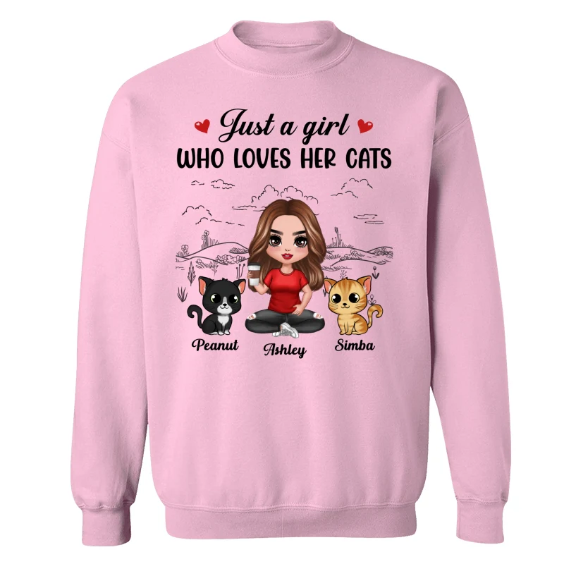 A Girl Loves Her Cats Sketch Background Personalized Shirt - Image 19